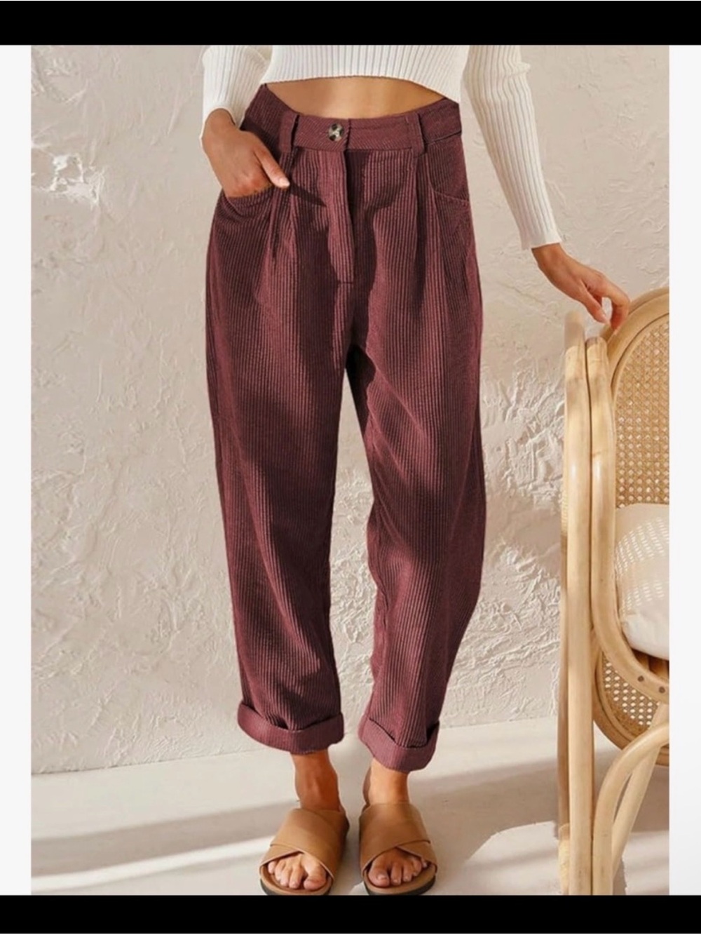 High-Rise Corduroy Trousers in Redish/Brown -NWOT- Size - 2X